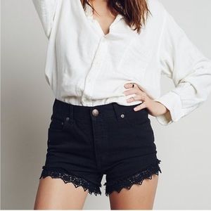 Free People Black Lacey Denim Cutoff Shorts 25